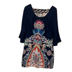 Women’s AS U WISH, 3/4 Bell Sleeves, Scoop Neckline Dress, Multi Colors, Size Sm